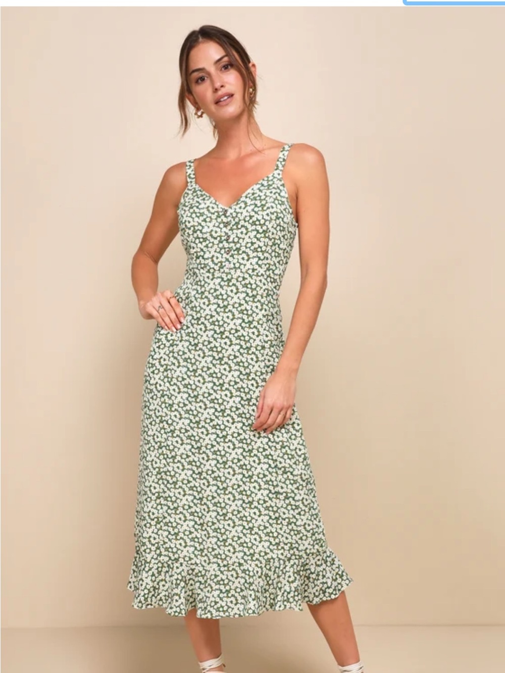 Lulus Green Floral Slip Midi Dress. Size Medium - Picture 2 of 14